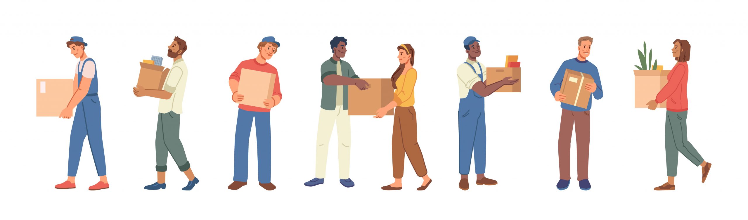 Drawing of employees with boxes illustrates blog: "A Checklist for Moving Your Office to a New Location"