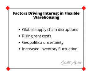 Graphic listing the factors driving interest in flexible warehousing